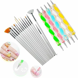 Tırnak Süsleme Fırçası Desen ve Noktalama Seti 20 Parça Nail Desing Beyaz