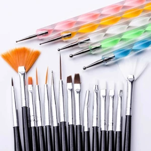 Tırnak Süsleme Fırçası Desen ve Noktalama Seti 20 Parça Nail Desing Siyah