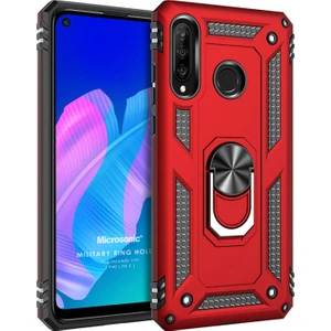 Huawei P40 Lite E Kılıf Military Ring Holder Kırmızı