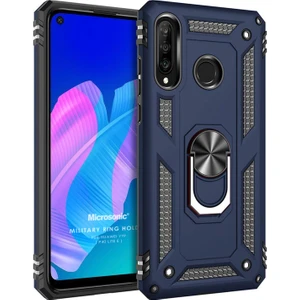 Huawei P40 Lite E Kılıf Military Ring Holder Lacivert