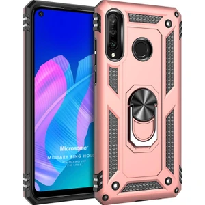 Huawei P40 Lite E Kılıf Military Ring Holder Rose Gold