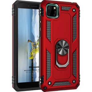 Huawei Y5P Kılıf Military Ring Holder Kırmızı