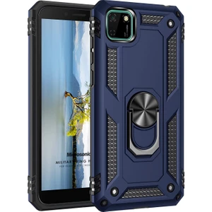 Huawei Y5P Kılıf Military Ring Holder Lacivert