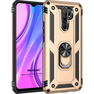 Xiaomi Redmi 9 Kılıf Military Ring Holder Gold