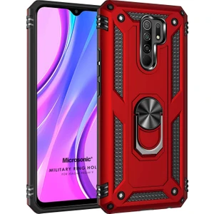 Xiaomi Redmi 9 Kılıf Military Ring Holder Kırmızı