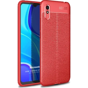 Xiaomi Redmi 9A Kılıf Deri Dokulu Silikon Kırmızı