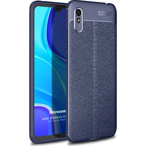Xiaomi Redmi 9A Kılıf Deri Dokulu Silikon Lacivert