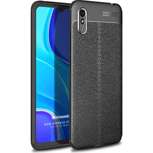 Xiaomi Redmi 9A Kılıf Deri Dokulu Silikon Siyah