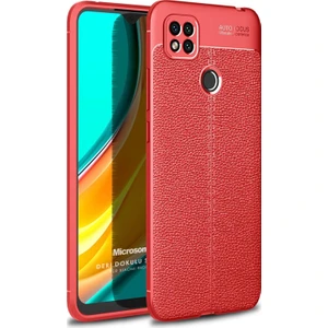 Xiaomi Redmi 9c Kılıf Deri Dokulu Silikon Kırmızı