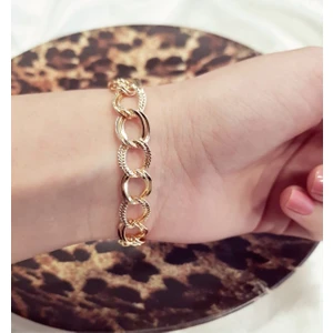 X-lady Accessories Kadın Gold Lüx Detaylı Çift Zincir Bileklik