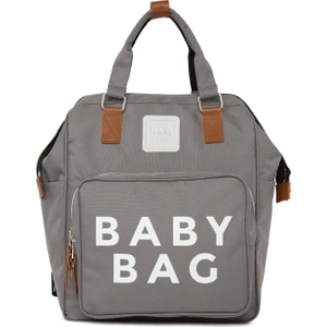 Gri Baby Bag Baskılı Cepli Anne Bebek Bakım Sırt Çantası