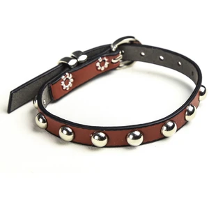 Kahverengi Tamamen Top Rivetli Soft 1 cm Metal Tokalı Kedi Tasması
