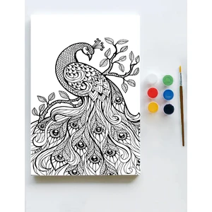 Tavus Kuşu Mandala Tuval Kanvas Tablo Boyama Hobi Seti  30 x 40 cm