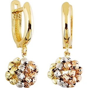 Sembol Gold Sallantılı Altın Dorika Küpe 14K Gold Tricolor