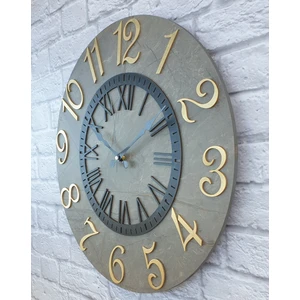 Mermer Desenli Altın   Rakamlı Duvar Saati Çap 50  cm