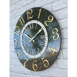 Mermer Desenli Altın   Rakamlı Duvar Saati Çap 50  cm