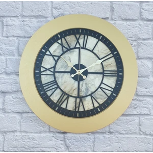 Mermer Desenli Altın Duvar Saati