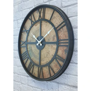 Metal Kasalı Eski Dünya Haritalı Duvar Saati 50 cm