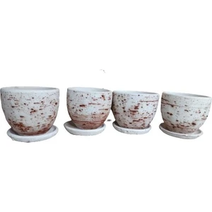 4 Adet Antik Görünümlü Toprak Saksı 12 x 12 cm