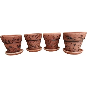 4 Adet Antik Görünümlü Toprak Saksı 12 x 12 cm