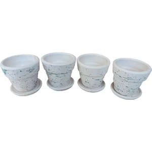 4 Adet Antik Görünümlü Toprak Saksı 12 x 12 cm