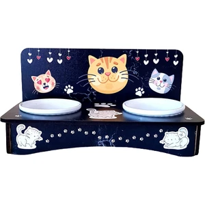 Ultraviyole Baskılı Kedi Mama ve Su Kabı Seramik Kaseli
