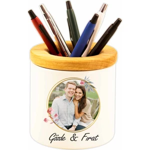 Hediye Rengi İsme Özel Ahşap Kapaklı Kalemlik - Fotoğraf Baskılı