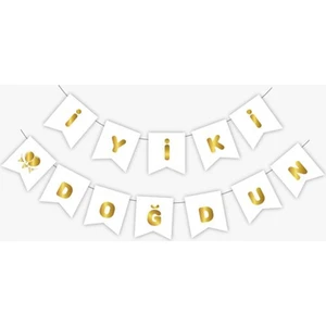 Gold Metalik Baskılı Iyiki Doğdun Banner Beyaz