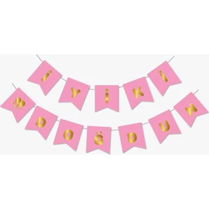 Gold Metalik Baskılı Iyiki Doğdun Banner Pembe