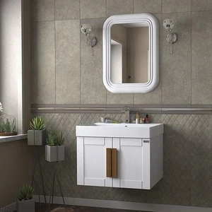 Pierre Cardin Pio 70 cm Antique White Banyo Dolabı Mat Beyaz Ahşap Kulplu