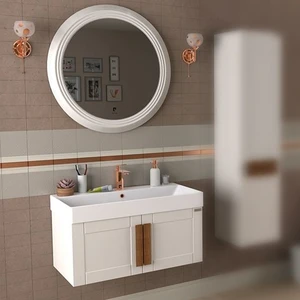 Pierre Cardin Pio 85 cm Antique White Banyo Dolabı Mat Beyaz Ahşap Kulplu