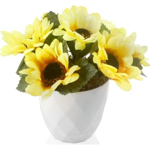 Yapay Çiçek Ay Çiçeği Beyaz Saksıda Dekoratif Masa Çiçeği