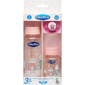 BT207 3lü Cam Biberon Seti 0-6 Ay - Pembe