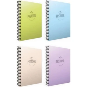 Pastoral Spiralli PP Kapak A4 72 Yaprak Okul Defteri 2 Kareli + 2 Çizgili 4'lü Set