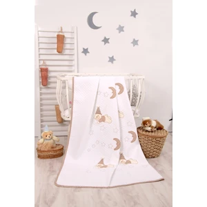 Mellowbabystore %100 Pamuk Bej Büyük Puanlı Uyuyan Ayı Desenli Bebek Pikesi