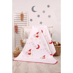 Mellowbabystore %100 Pamuk Kırmızı Büyük Puanlı Uyuyan Ayı Desenli Bebek Pikesi