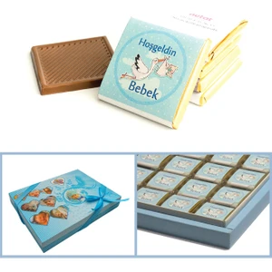 Nutat Isimli Erkek  Bebek Çikolatası (48  Madlen Çikolata + Sunum Kutusu)