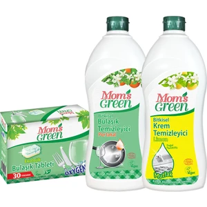 Mom's Green 3'lü Set Ekolojik Bulaşık Tableti 30 Yıkama - Bitkisel Elde Bulaşık Deterjanı Portakal - Bitkisel Mutfak Krem Temizleyici Limon