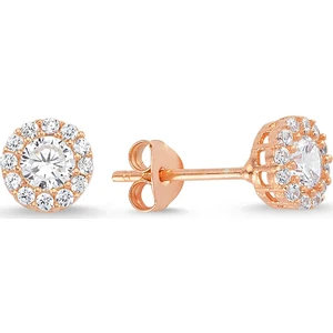 Altın Sepeti Rose Gümüş Işıltılı Tektaş Küpe