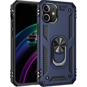 Tekno Grup Apple iPhone 12 Pro (6.1'') Kılıf Çift Katmanlı Yüzüklü Manyetik Vega Kapak Lacivert