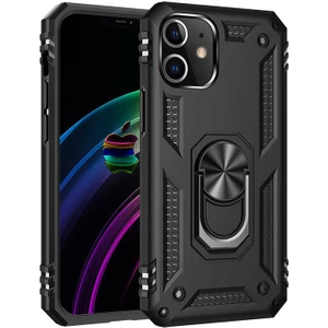 Tekno Grup Apple iPhone 12 Pro (6.1'') Kılıf Çift Katmanlı Yüzüklü Manyetik Vega Kapak Siyah