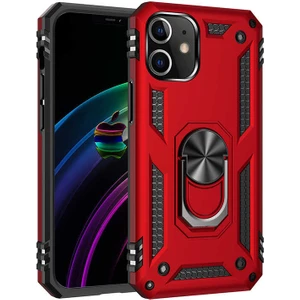 Tekno Grup Apple iPhone 12 Pro (6.1'') Kılıf Çift Katmanlı Yüzüklü Manyetik Vega Kapak Kırmızı