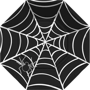 Cadılar Bayramı Örümcekli Siyah Karton Tabak 23 cm 8'li