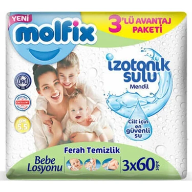 Molfix Islak Mendil Izotonik Sulu 3'lü Avantaj Paketi 3 x 60