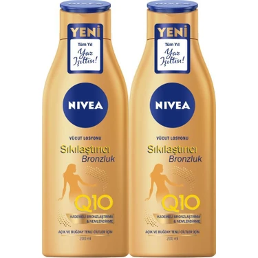 NIVEA Sıkılaştırıcı Bronzluk Q10 Vücut Losyonu,10 Günde Sıkılaşma,Açık & Buğday Tenli Cilt,200ml x2