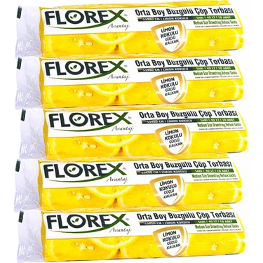 Florex Avantaj Seri Limon Kokulu Büzgülü Orta Boy Çöp Poşeti X 5