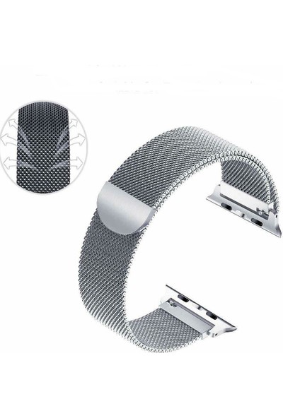 Arabulalaca Apple Watch Uyumlu Milano Loop Çelik Kordon 40 mm Kayış Seri 6 Gümüş