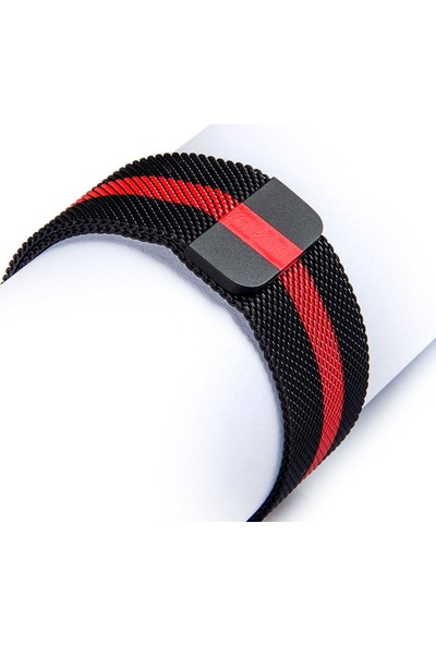 Arabulalaca Apple Watch Uyumlu Milano Loop Çelik Kordon 40 mm Kayış Seri 4-5 Siyah - Kırmızı