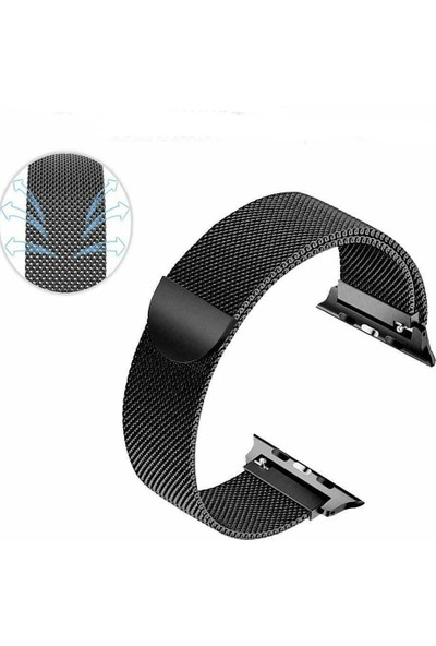 Arabulalaca Apple Watch Uyumlu Milano Loop Çelik Kordon 42 mm Kayış Seri 1-2-3 Siyah
