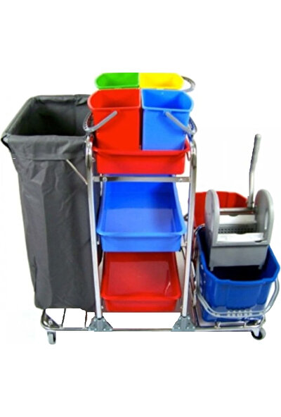 Safell Brandalı Kat Temizlik - Otel Temizlik ve Çöp Toplama Arabası - Çift Kovalı Temizlik Arabası
